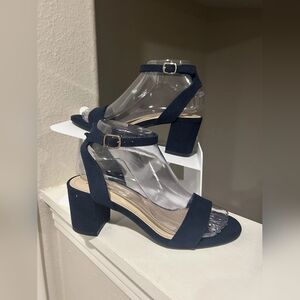 Elegant Navy Block Heel Sandals
